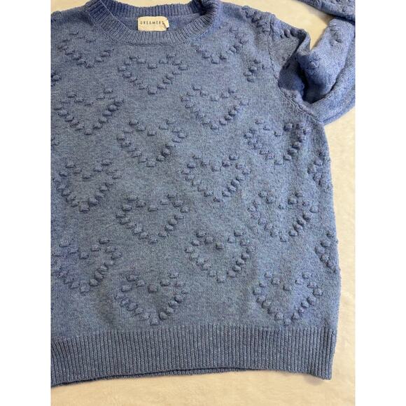 DREAMERS Blue Heart Knit Kawaii Twee Long Sleeve Blue Sweater - Picture 3 of 10